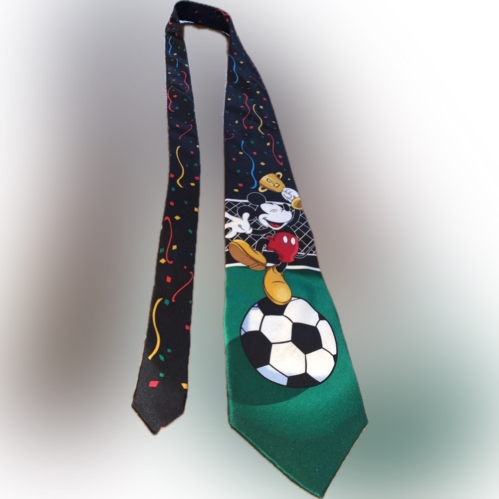 Mickey Mouse Unlimited 100% Silk Soccer Football Confetti Tie 90s Vintage Disney